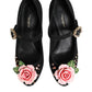 Dolce & Gabbana Black Flower Crystal Embellished Mary Jane Shoes