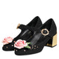 Dolce & Gabbana Black Flower Crystal Embellished Mary Jane Shoes