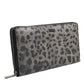 Dolce & Gabbana Black Gray Leopard Leather Zip Around Continental Wallet