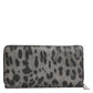 Dolce & Gabbana Black Gray Leopard Leather Zip Around Continental Wallet