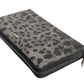 Dolce & Gabbana Black Gray Leopard Leather Zip Around Continental Wallet