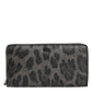 Dolce & Gabbana Black Gray Leopard Leather Zip Around Continental Wallet