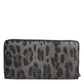 Dolce & Gabbana Black Gray Leopard Leather Zip Around Continental Wallet