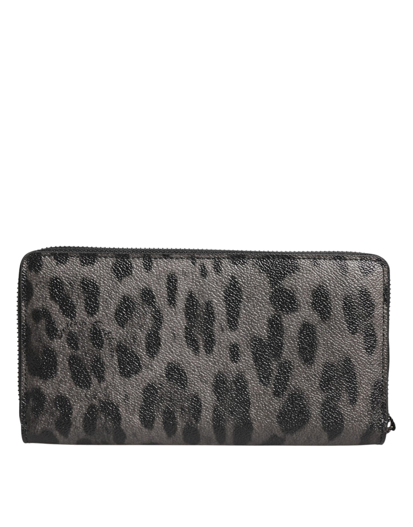 Dolce & Gabbana Black Gray Leopard Leather Zip Around Continental Wallet