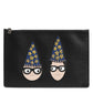 Dolce & Gabbana Black Leather #DGFAMILY Embellished Men Clutch Pouch Bag