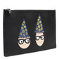 Dolce & Gabbana Black Leather #DGFAMILY Embellished Men Clutch Pouch Bag
