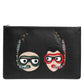 Dolce & Gabbana Black Leather #DGFAMILY Embellished Men Clutch Pouch Bag