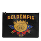 Dolce & Gabbana Black Leather Golden Pig Print Men Clutch Pouch Borse Bag