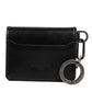 Dolce & Gabbana Wallet Black Leather Logo Embossed Key Chain Card Holder Wallet