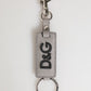 Dolce & Gabbana Gray Leather Logo Metal Ring Keychain Holder Men Keyring