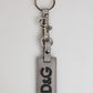 Dolce & Gabbana Gray Leather Logo Metal Ring Keychain Holder Men Keyring
