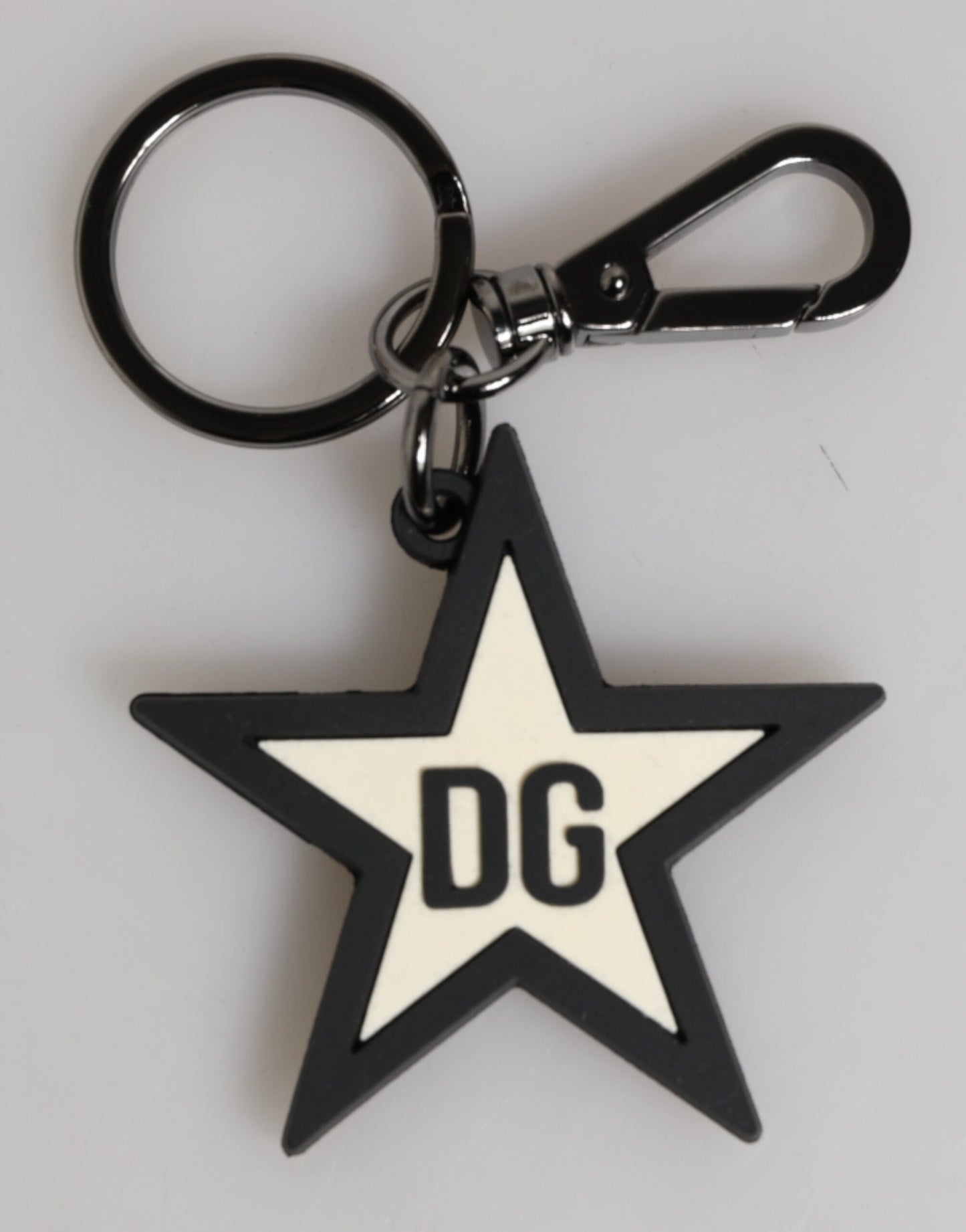Dolce & Gabbana White Black DG Logo Star Rubber Men's Keychain Keyring