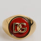 Dolce & Gabbana Gold Tone Real Brass Round Red DG Logo Men Ring