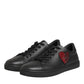 Dolce & Gabbana Black Leather Crystal Heart Sneakers  Shoes